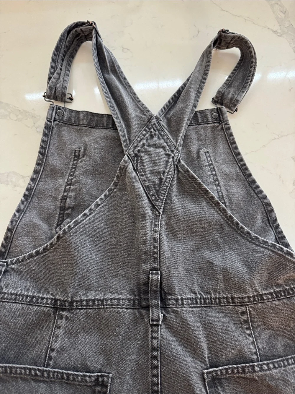 We The Free Washed Charcoal Denim Short Overalls